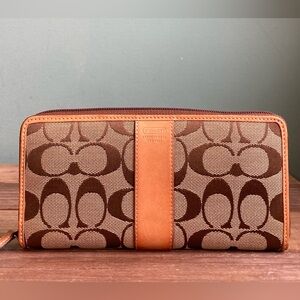Vintage Coach Signature Canvas and Leather Zip Around Accordion Wallet.